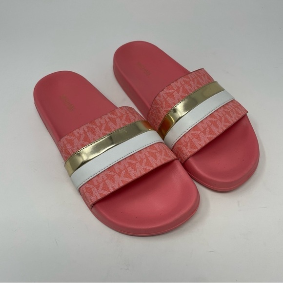 Michael Kors Pink and Gold Rubber Slides - Picture 1 of 6